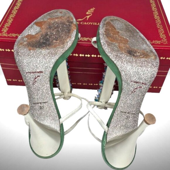 Rene Caovilla Laminato Verde Crystal Sandals – Size 37 - Picture 10 of 12